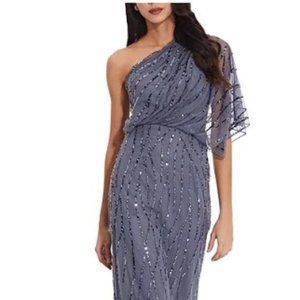 Adrianna Papell Beaded One Should Beaded Gown - Dusty Blue - Size 18